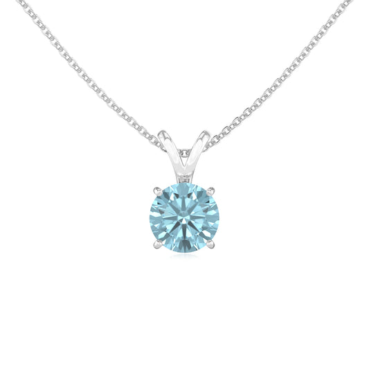 lab grown aquamarine round solitaire v-bale necklaces in platinum