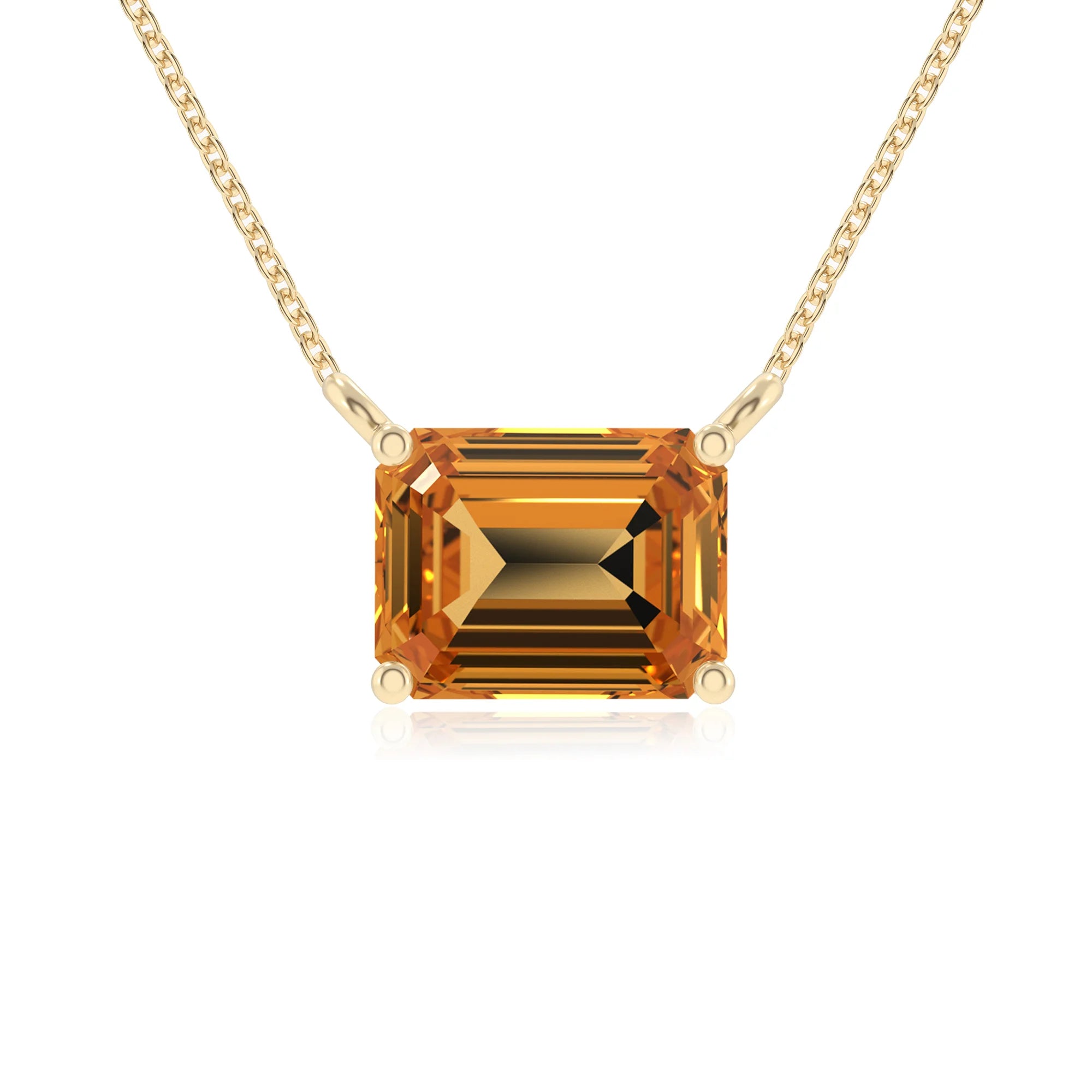 lab grown citrine emerald cut solitaire necklaces in yellow gold