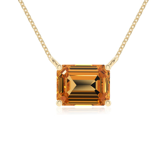 lab grown citrine emerald cut solitaire necklaces in yellow gold