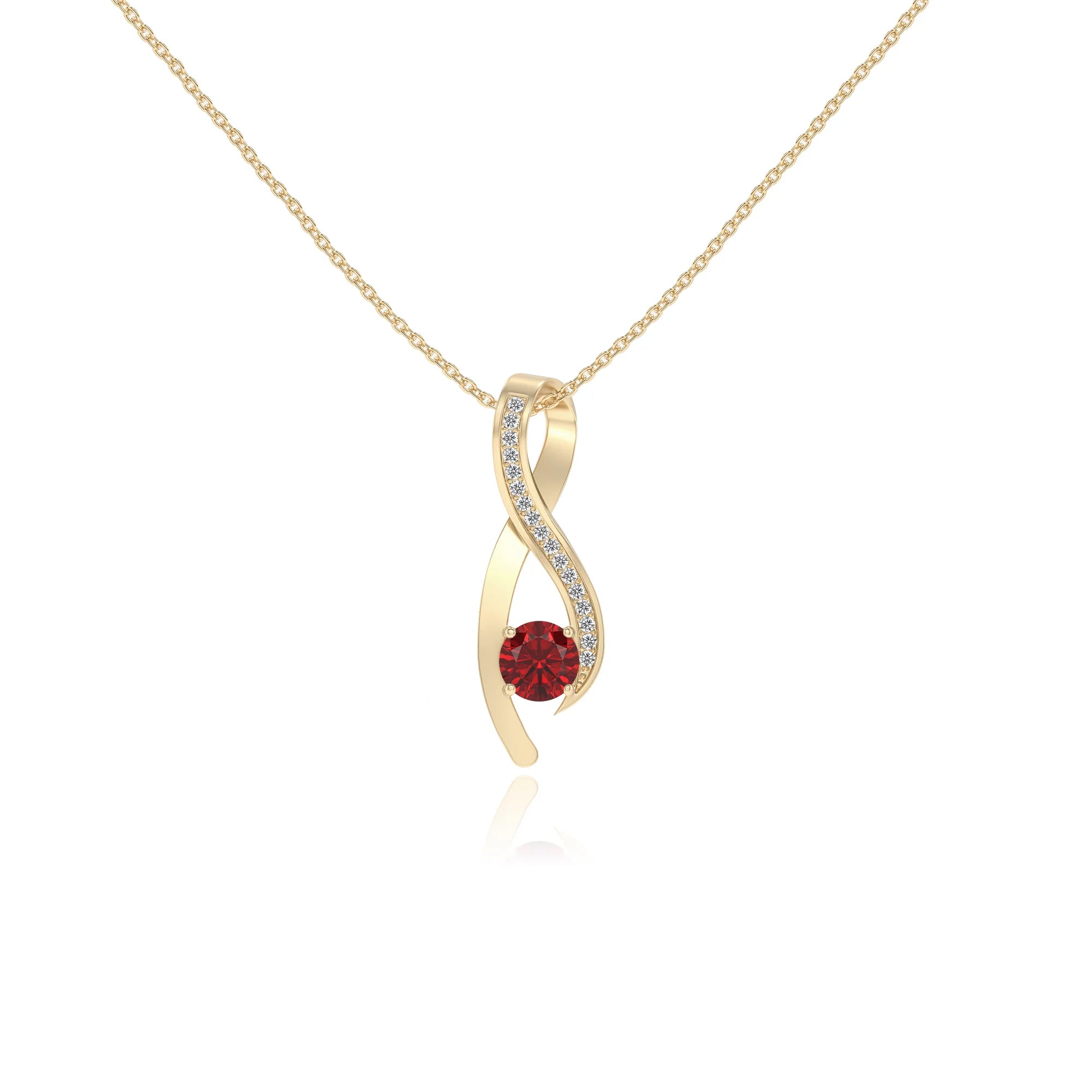 lab grown ruby round solitaire necklaces in yellow gold