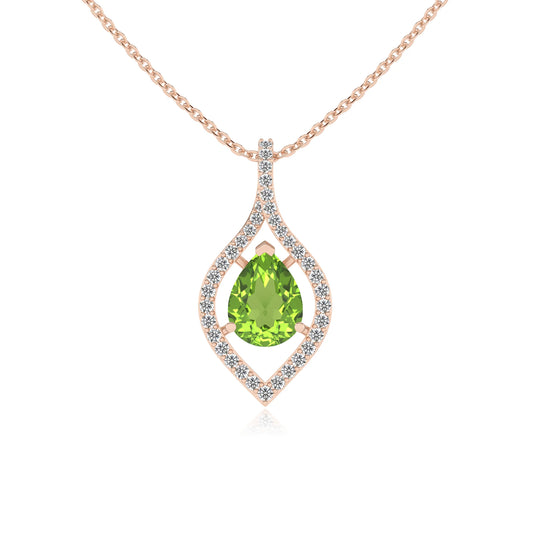 natural peridot pear infinity necklaces in rose gold