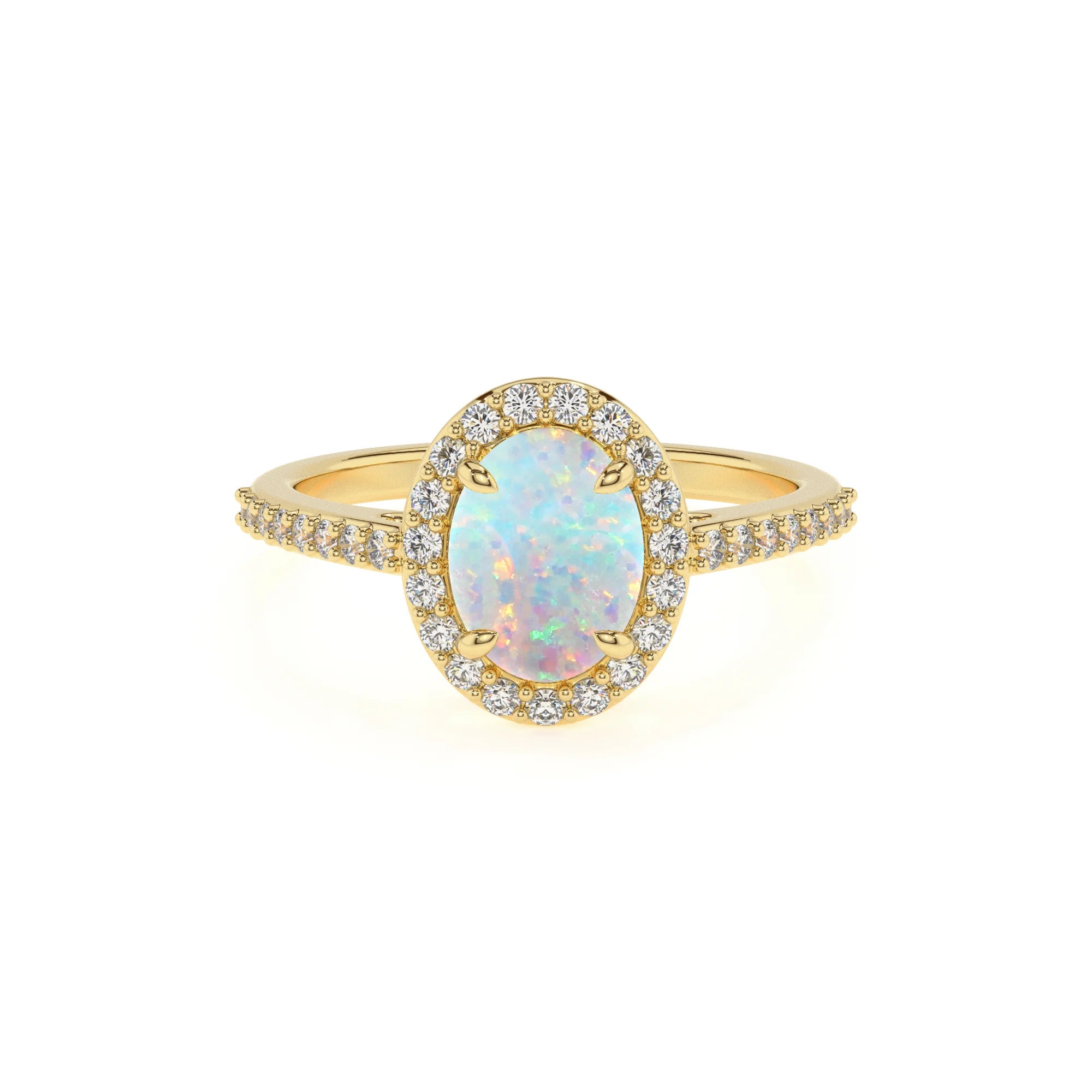 lab grown opal oval solitaire rings in yellow gold