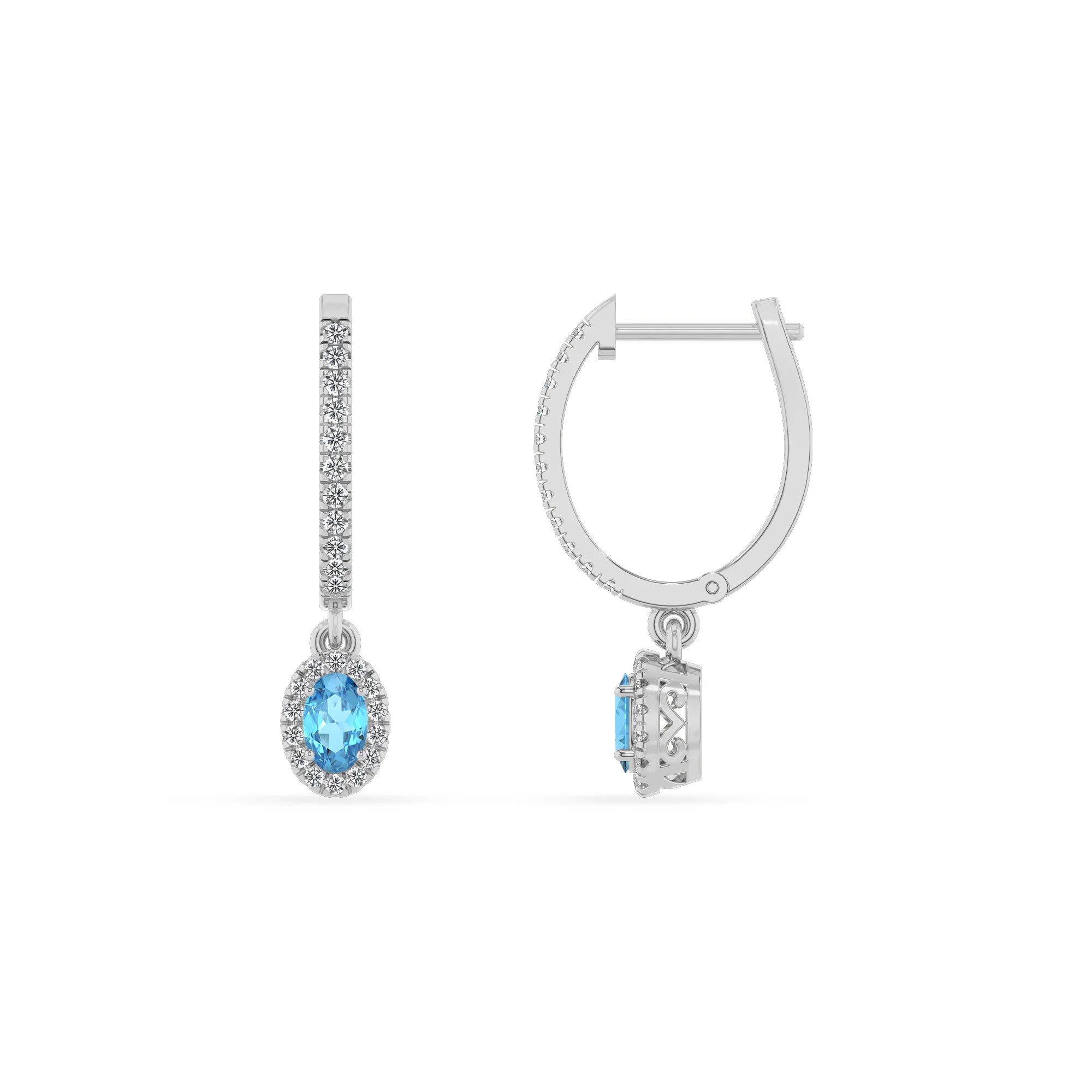 natural swiss blue topaz oval drop earrings in platinum