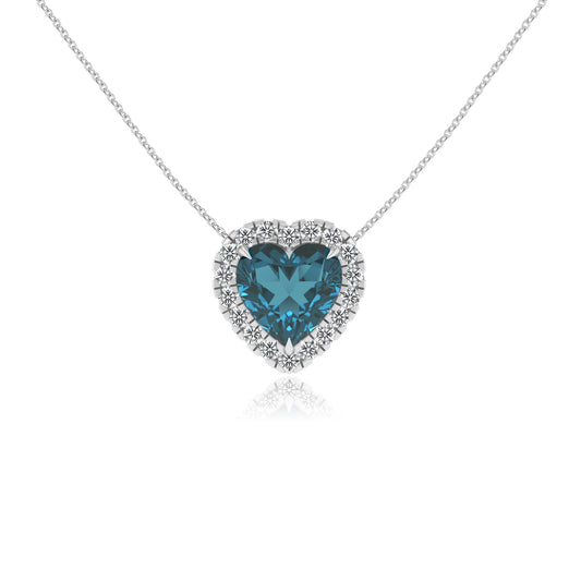 natural london blue topaz heart solitaire necklaces in platinum