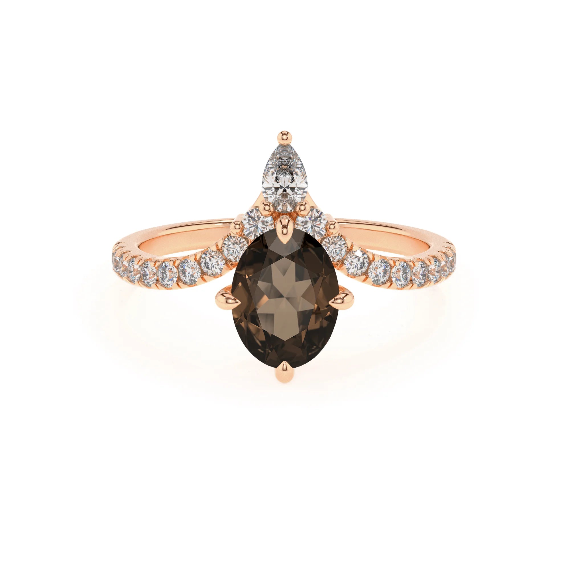 natural smoky-quartz oval solitaire rings in rose gold