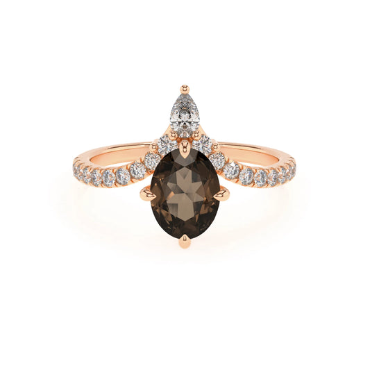 natural smoky-quartz oval solitaire rings in rose gold
