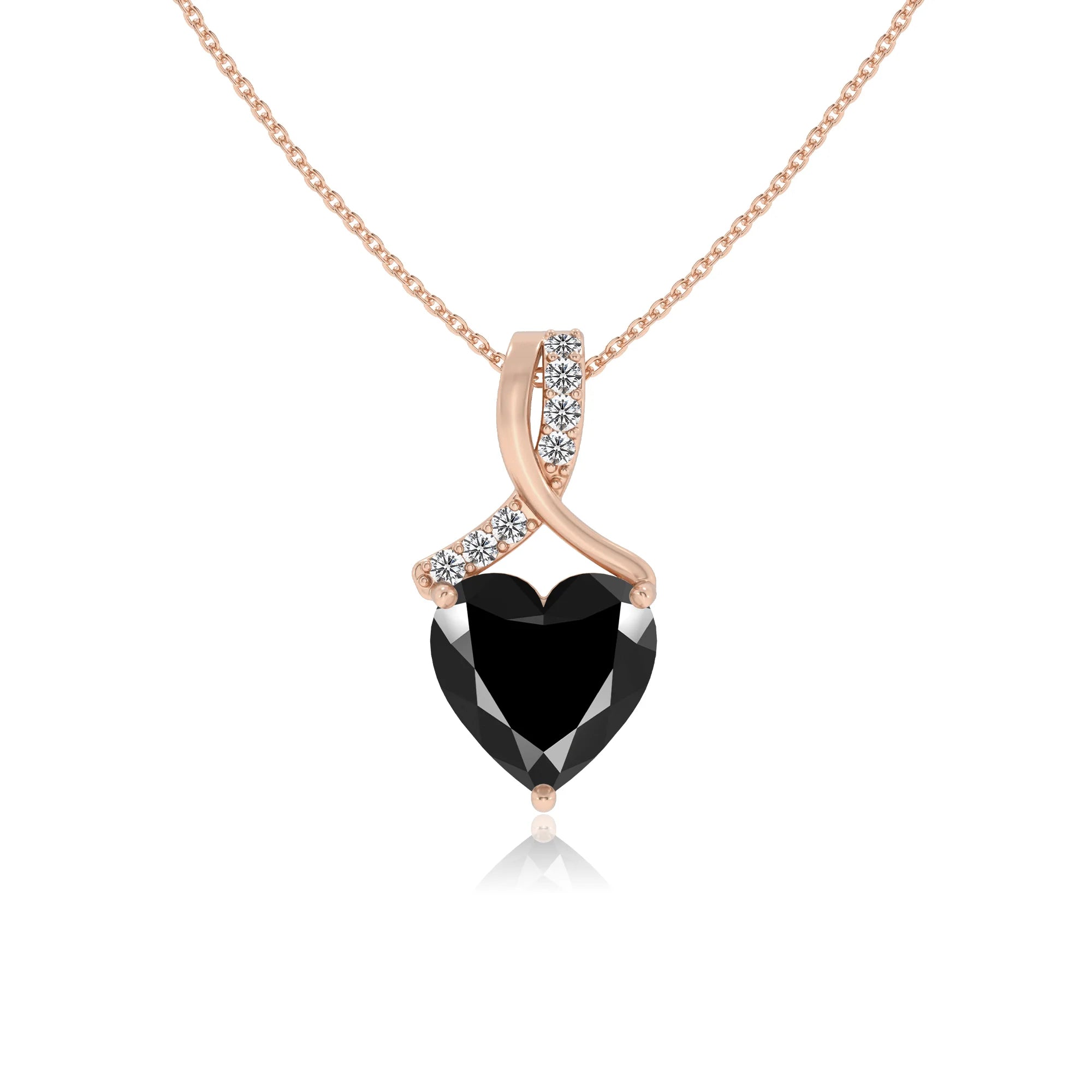 natural black-onyx heart solitaire necklaces in rose gold
