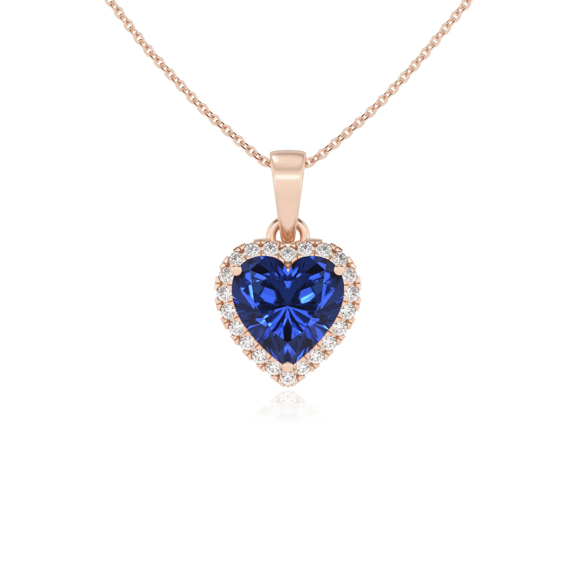 lab grown blue-sapphire heart solitaire necklaces in rose gold