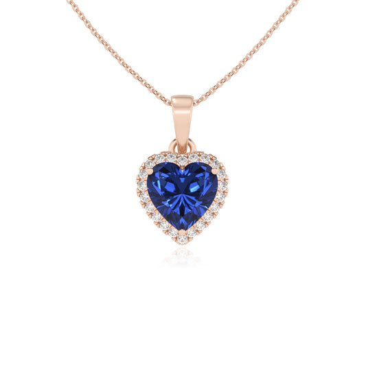 lab grown blue-sapphire heart solitaire necklaces in rose gold