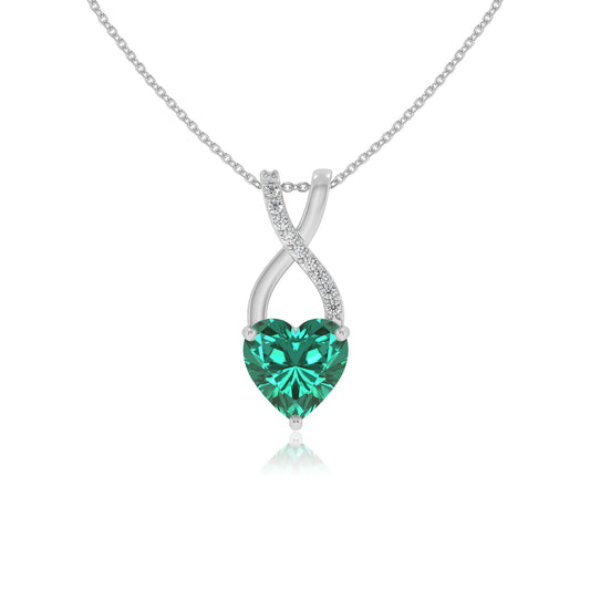 lab grown emerald heart solitaire necklaces in sterling silver