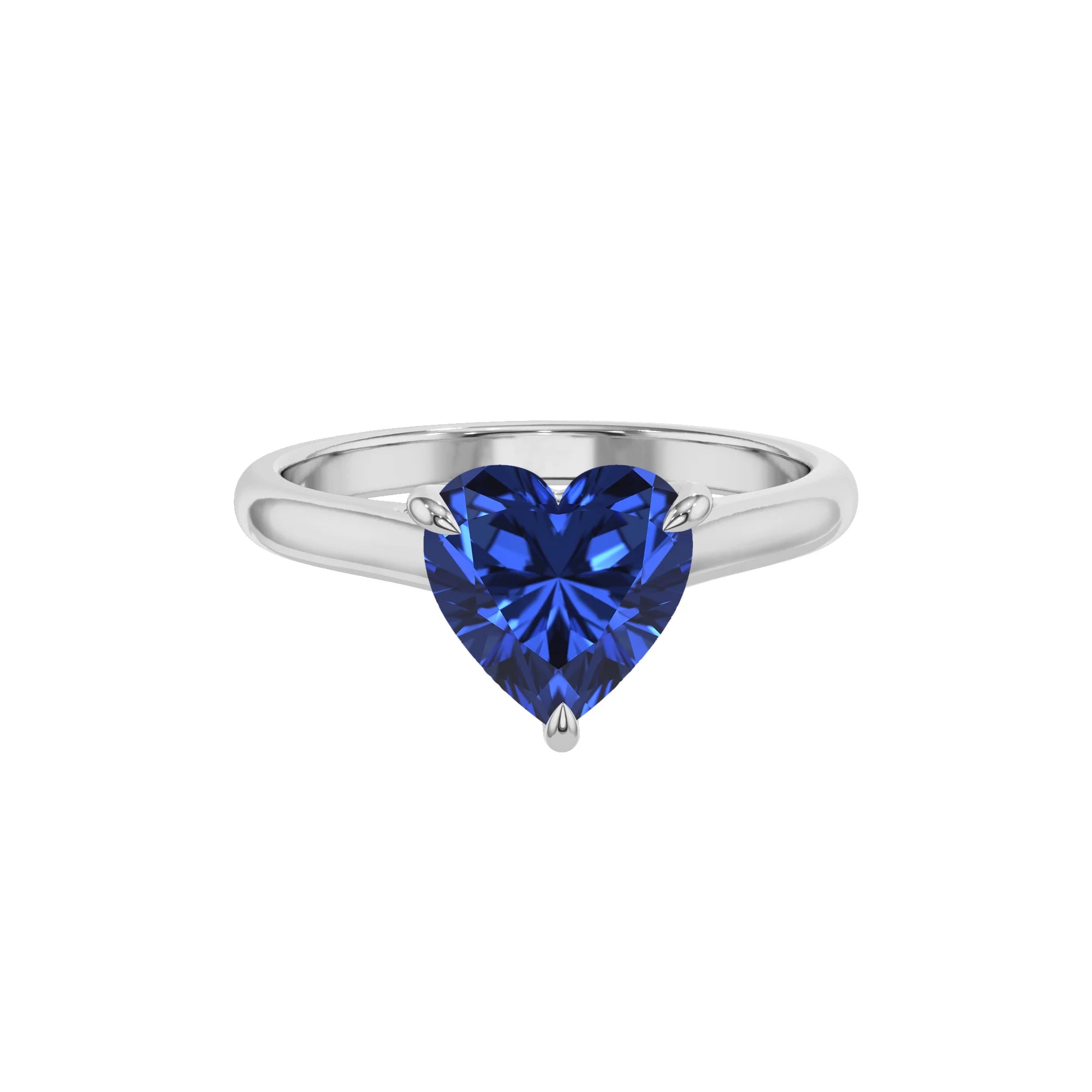 lab grown blue-sapphire heart solitaire rings in white gold