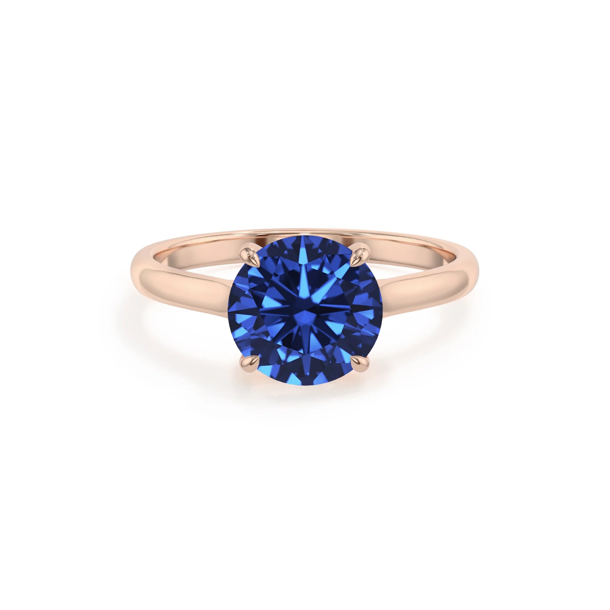 lab grown blue-sapphire round solitaire rings in rose gold
