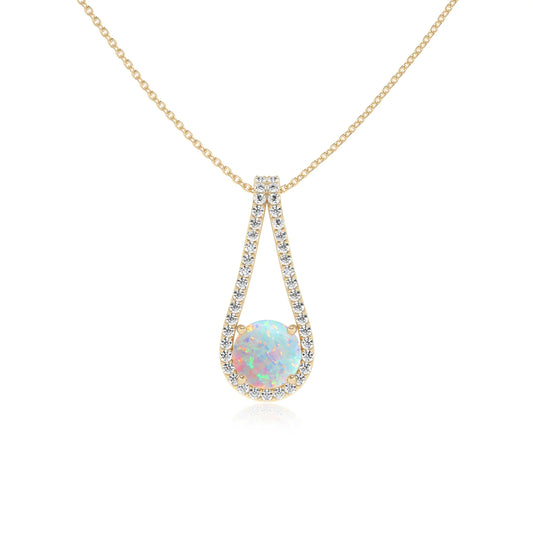 lab grown opal round solitaire v-bale necklaces in yellow gold
