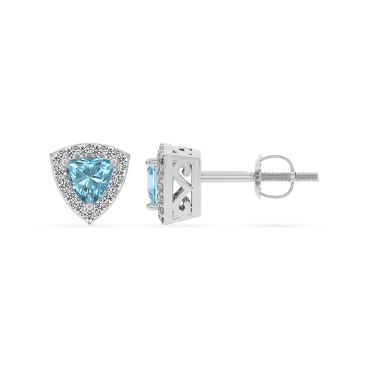 lab grown aquamarine trillion stud earrings in white gold