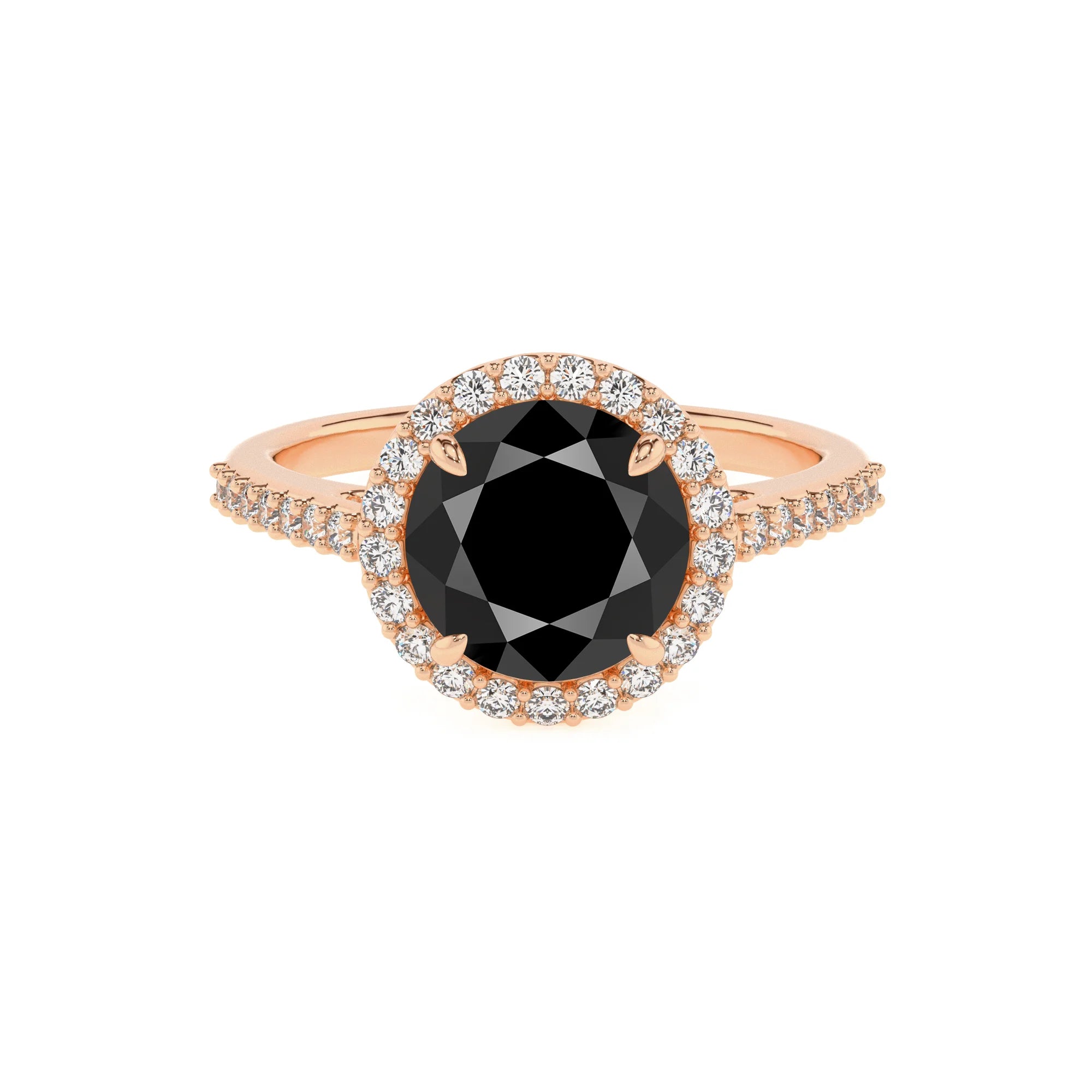 natural black-onyx round solitaire rings in rose gold