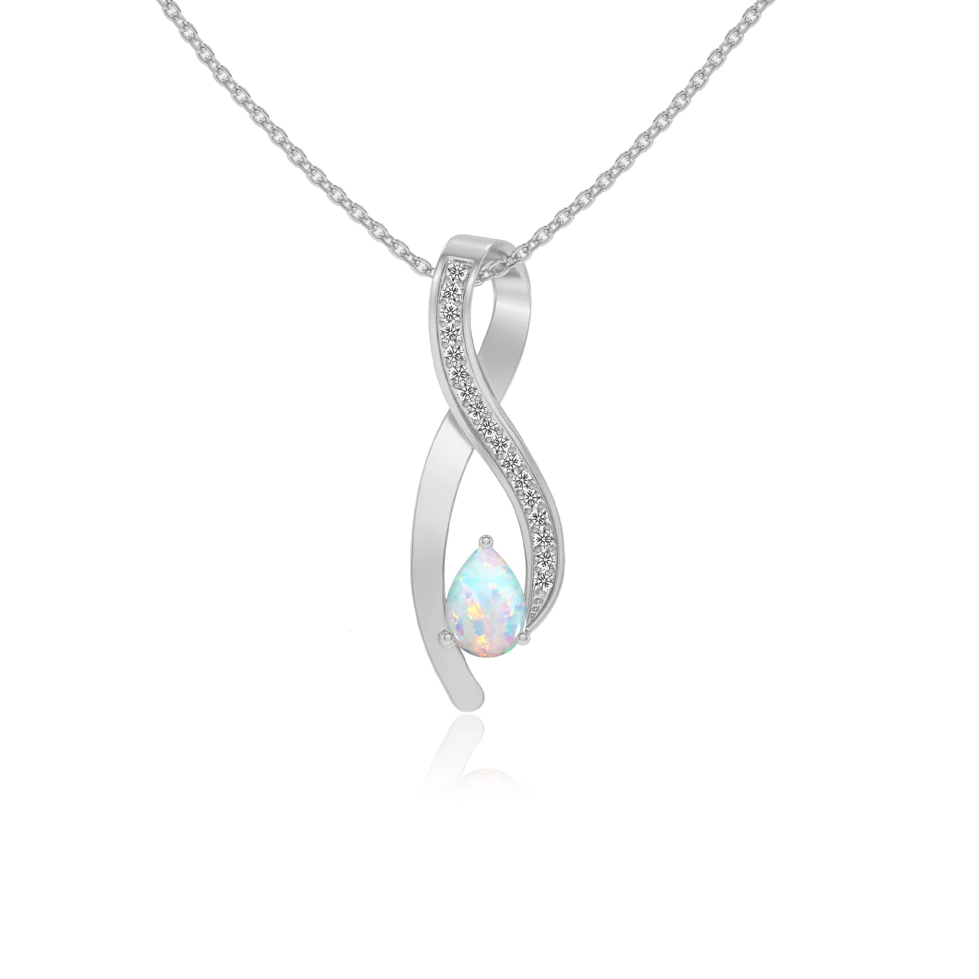 lab grown opal pear solitaire necklaces in white gold