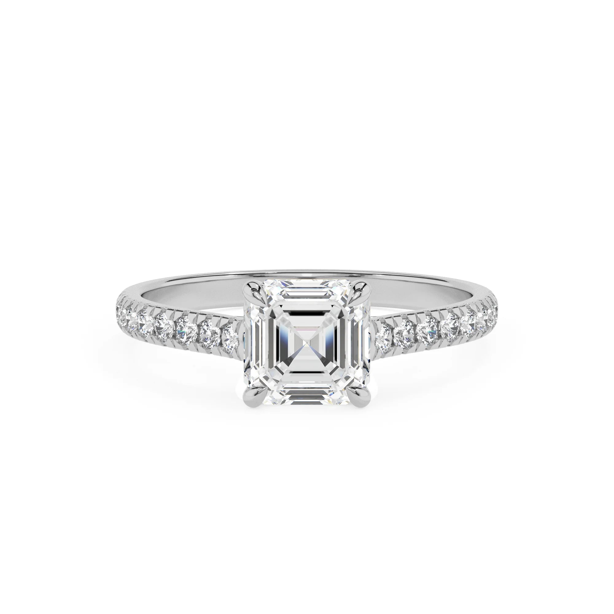 lab grown moissanite asscher half eternity solitaire engagement rings in white gold