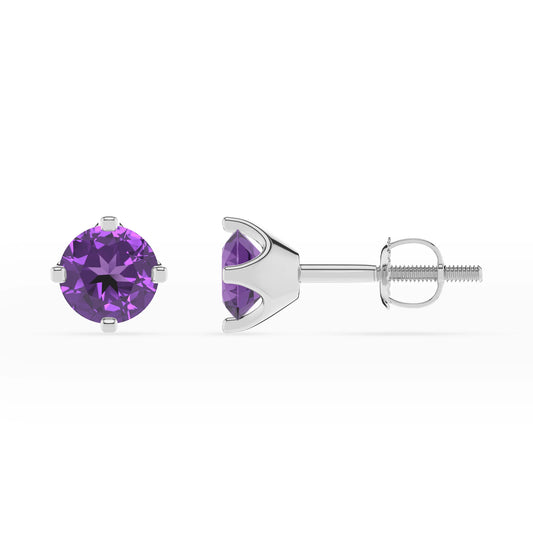 lab grown amethyst round stud earrings in white gold