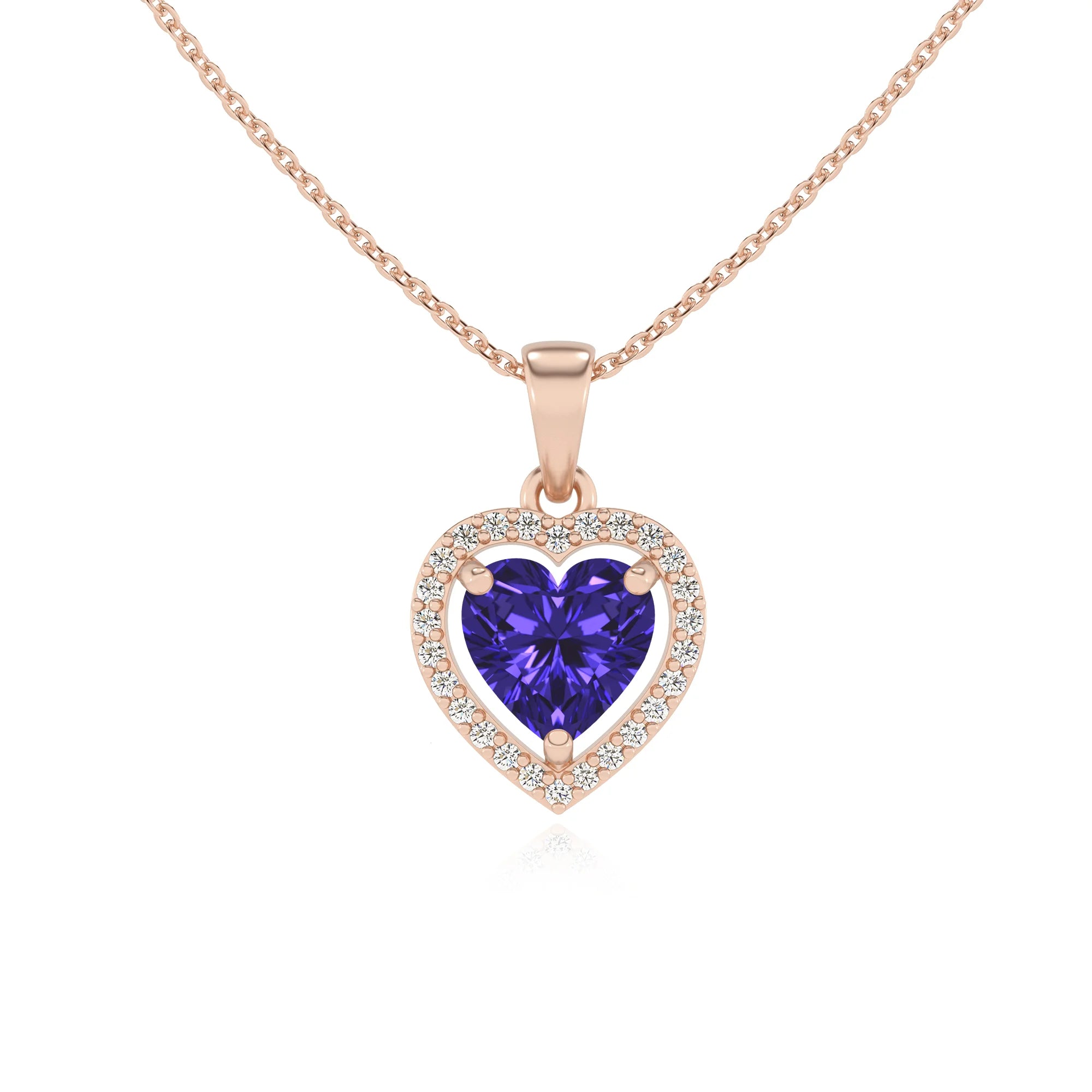 lab grown tanzanite heart solitaire necklaces in rose gold