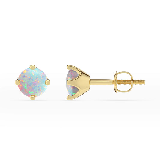 lab grown opal round stud earrings in yellow gold