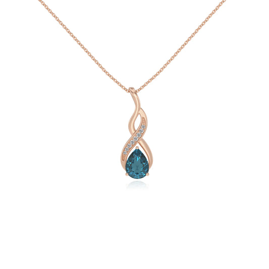 natural london-blue-topaz pear solitaire necklaces in rose gold