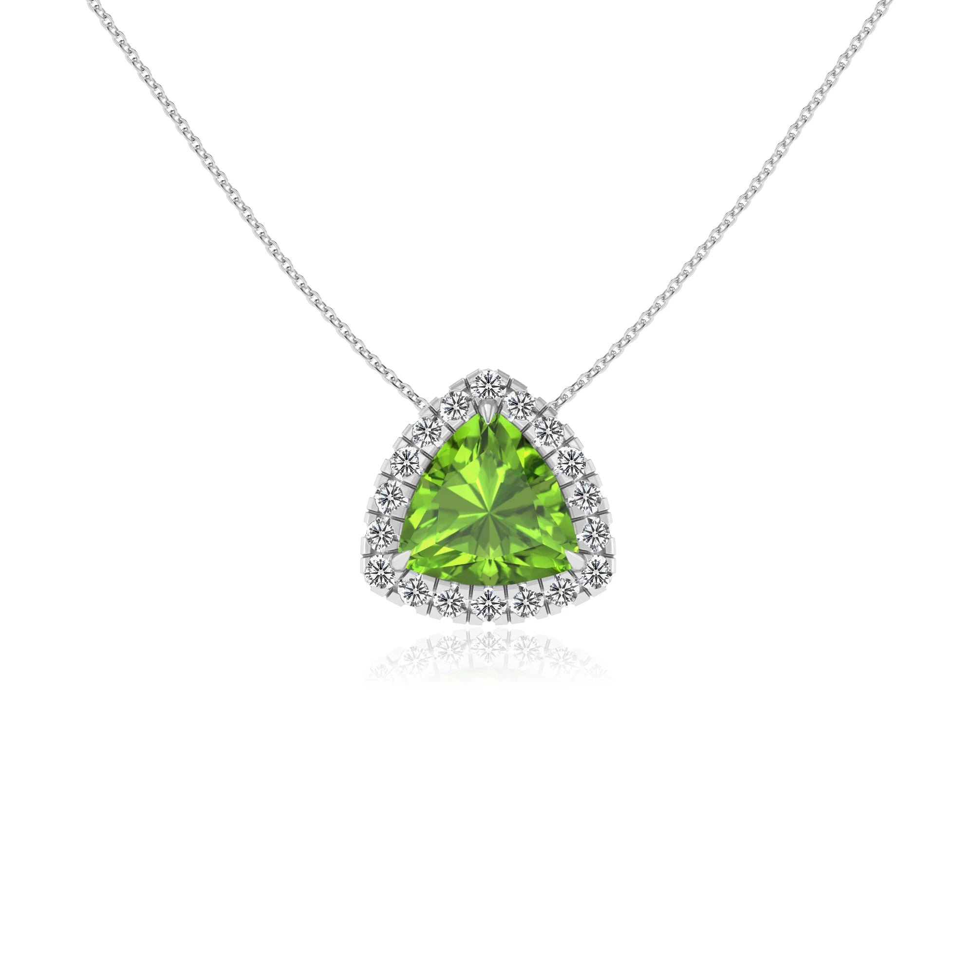 natural peridot trillion solitaire necklaces in platinum