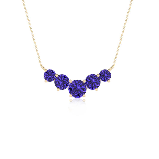 lab grown tanzanite round bar necklaces in yellow gold