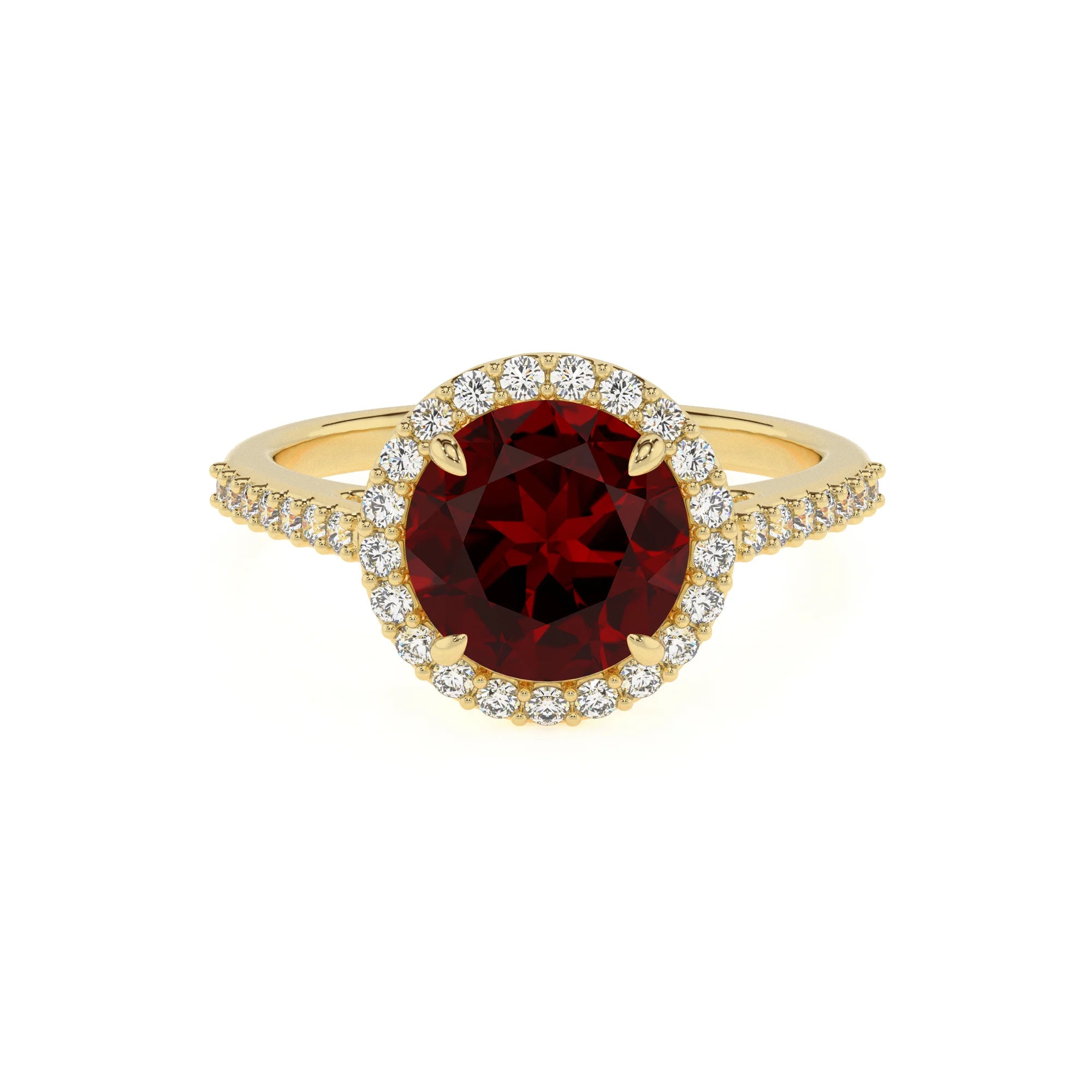 natural garnet round solitaire rings in yellow gold