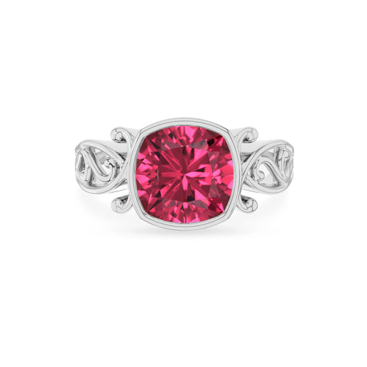 lab grown pink-tourmaline cushion solitaire rings in platinum