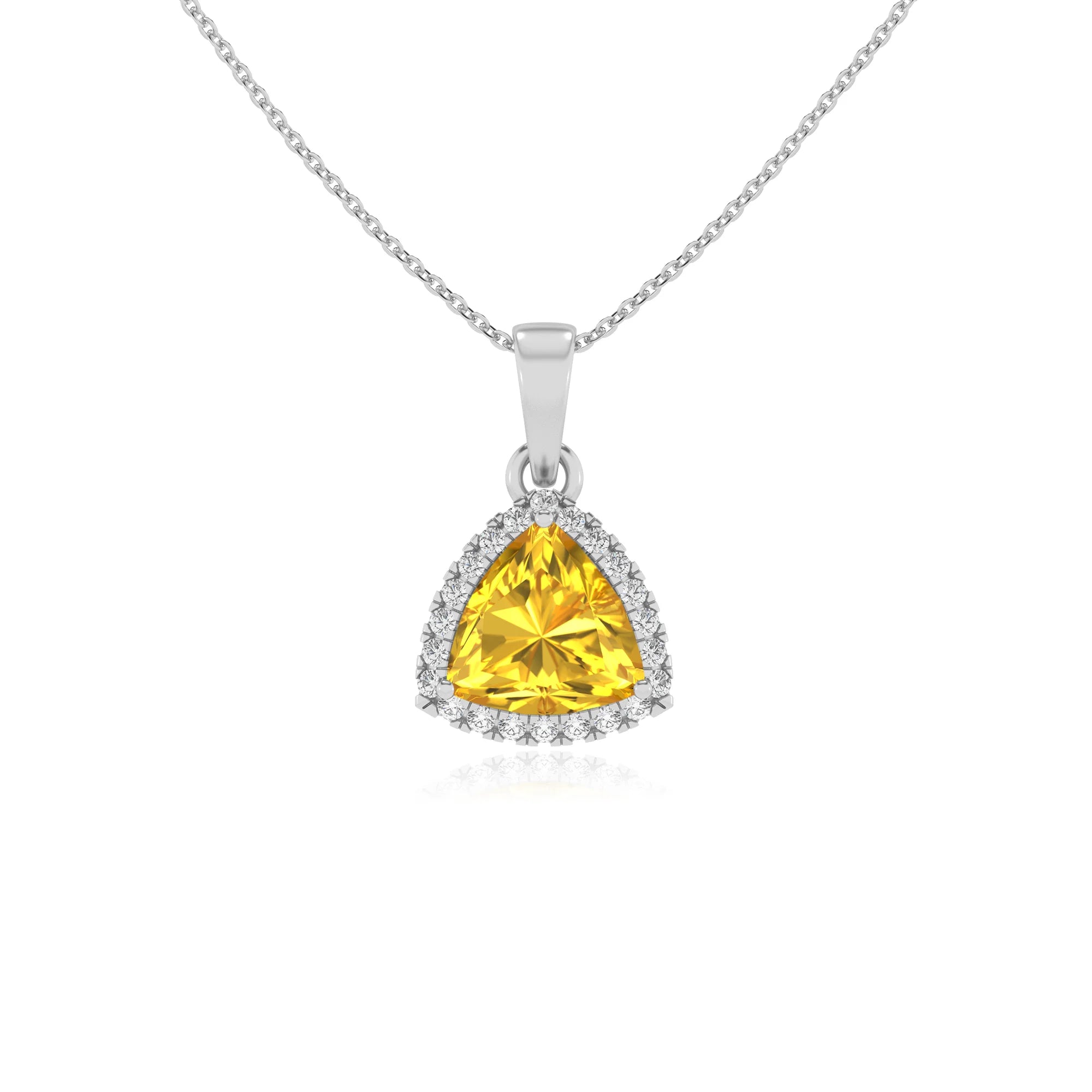 lab grown yellow-sapphire trillion solitaire necklaces in sterling silver