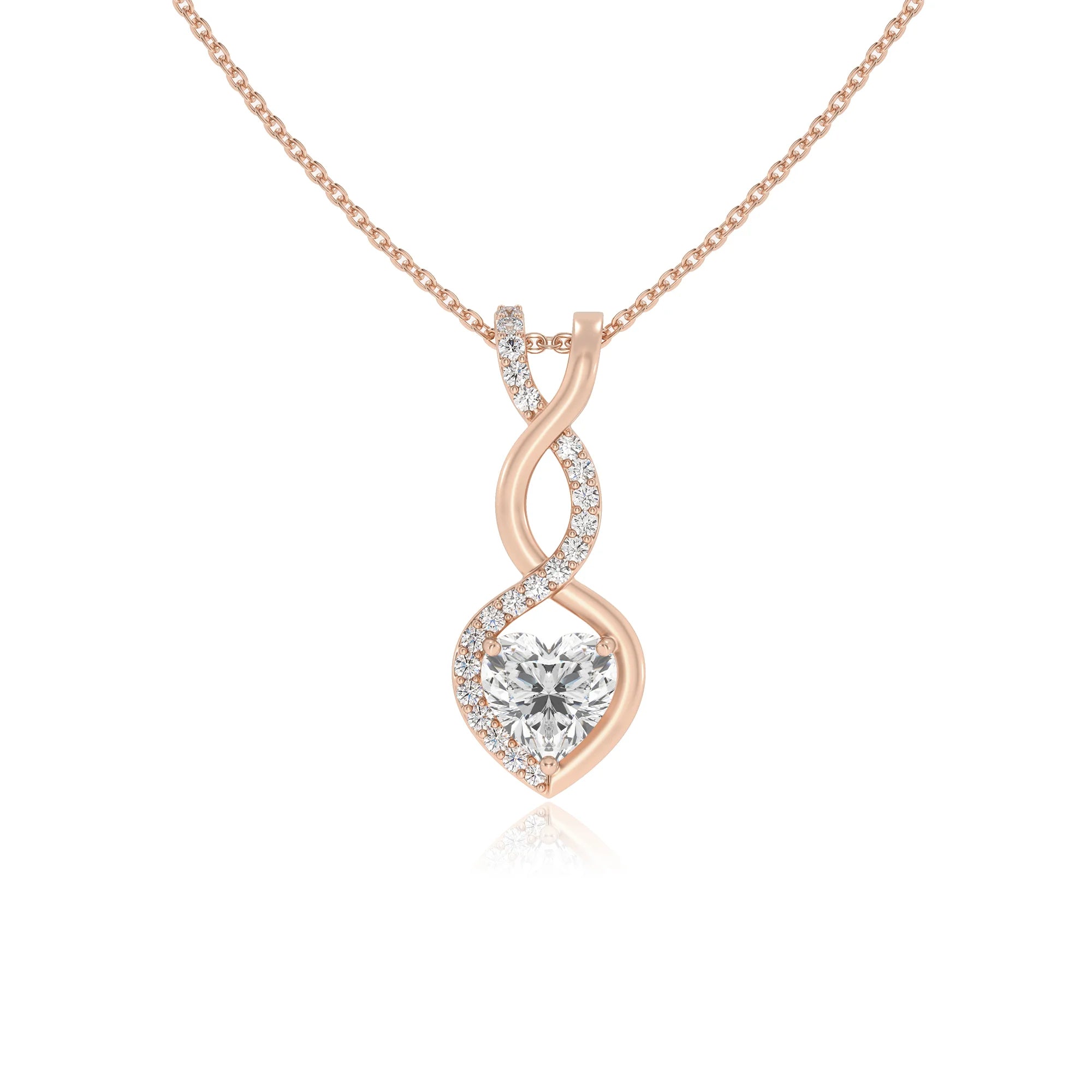 lab grown moissanite heart infinity necklaces in rose gold