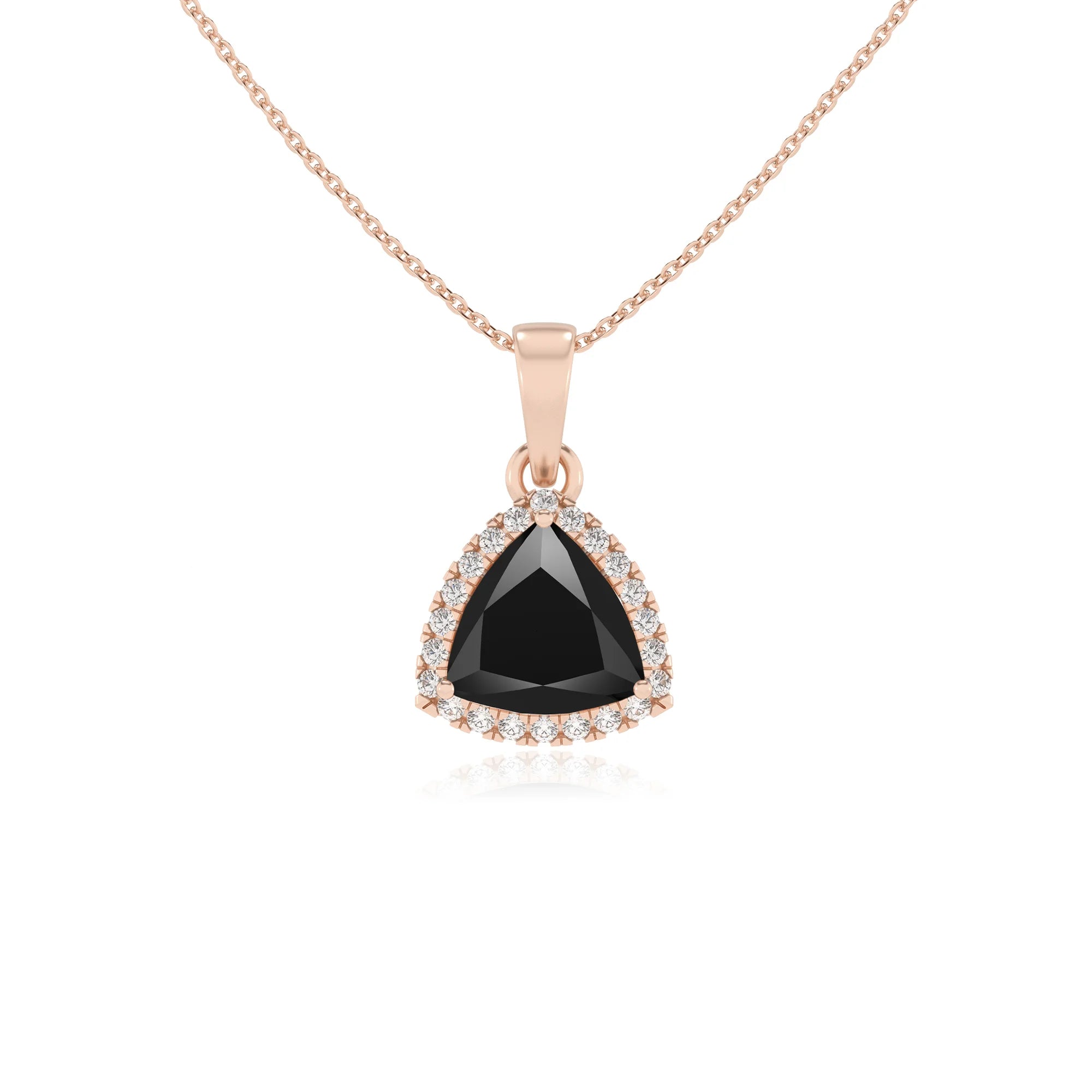 natural black-onyx trillion solitaire necklaces in rose gold