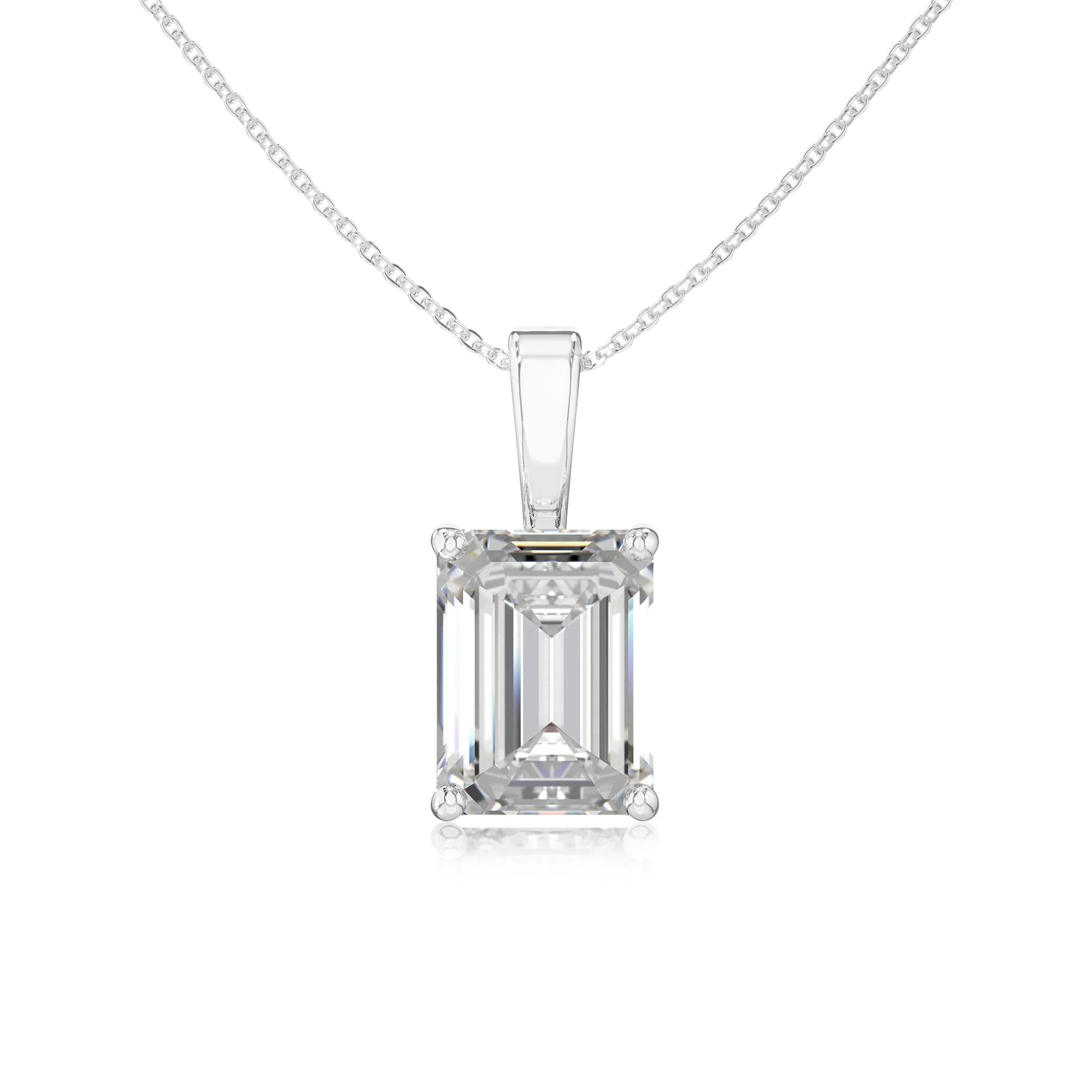 lab grown moissanite emerald cut solitaire necklaces in platinum