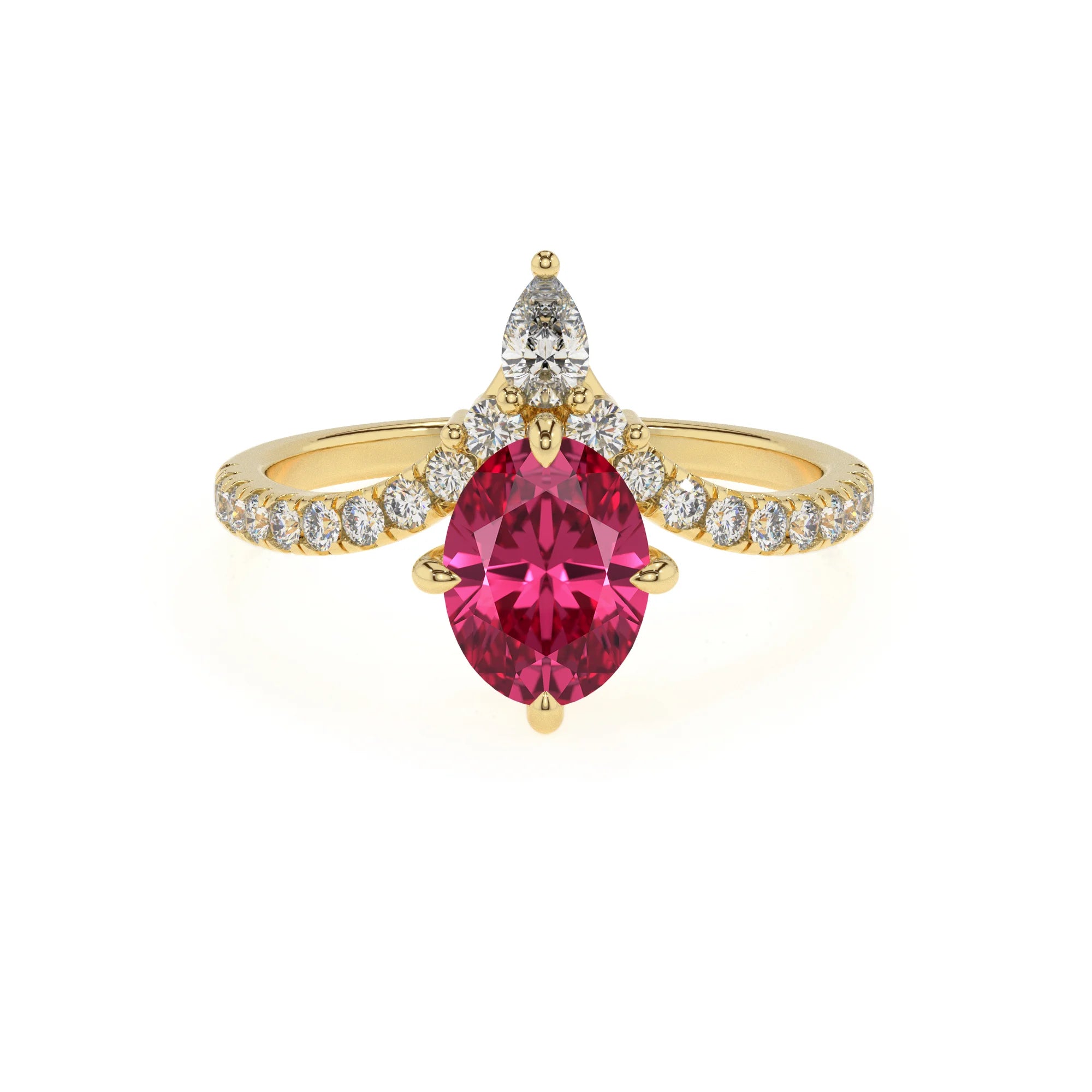 lab grown pink-tourmaline oval solitaire rings in yellow gold