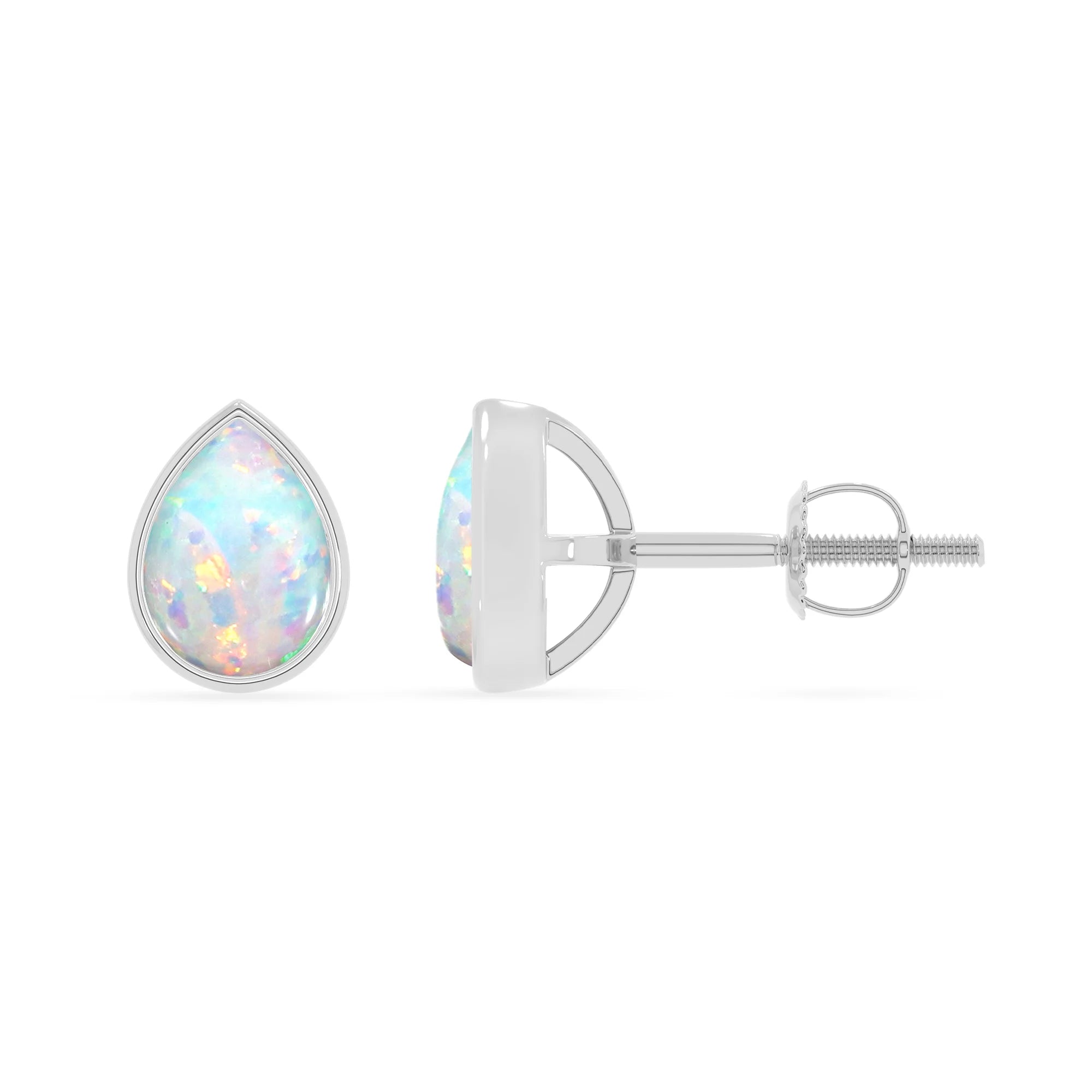 lab grown opal pear stud earrings in sterling silver