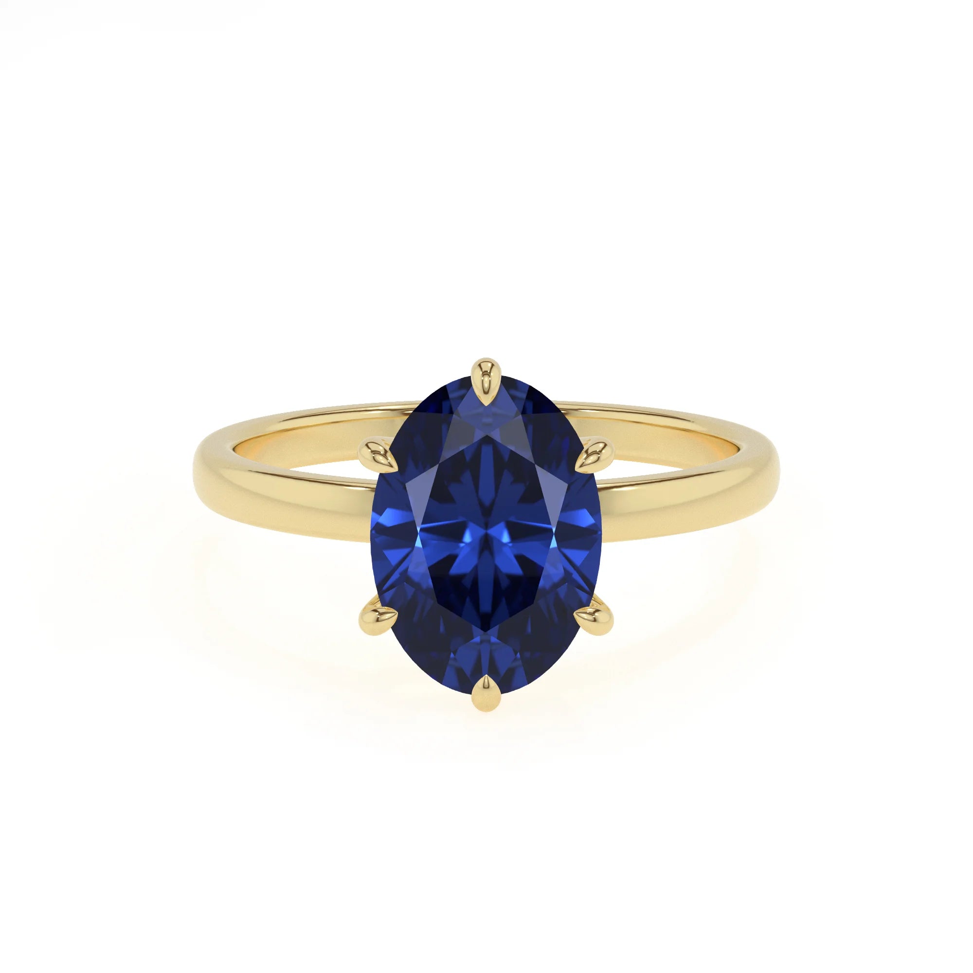lab grown blue-sapphire oval solitaire rings in yellow gold