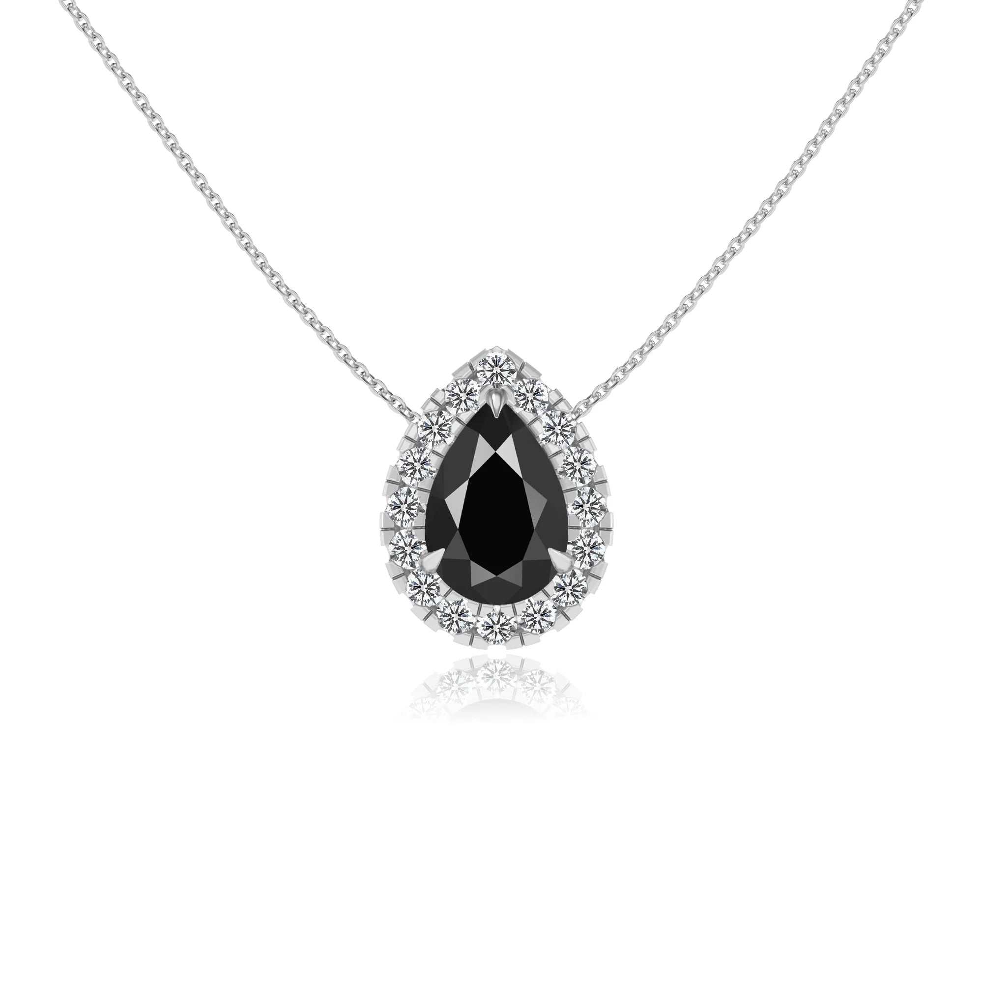 natural black onyx pear solitaire necklaces in white gold