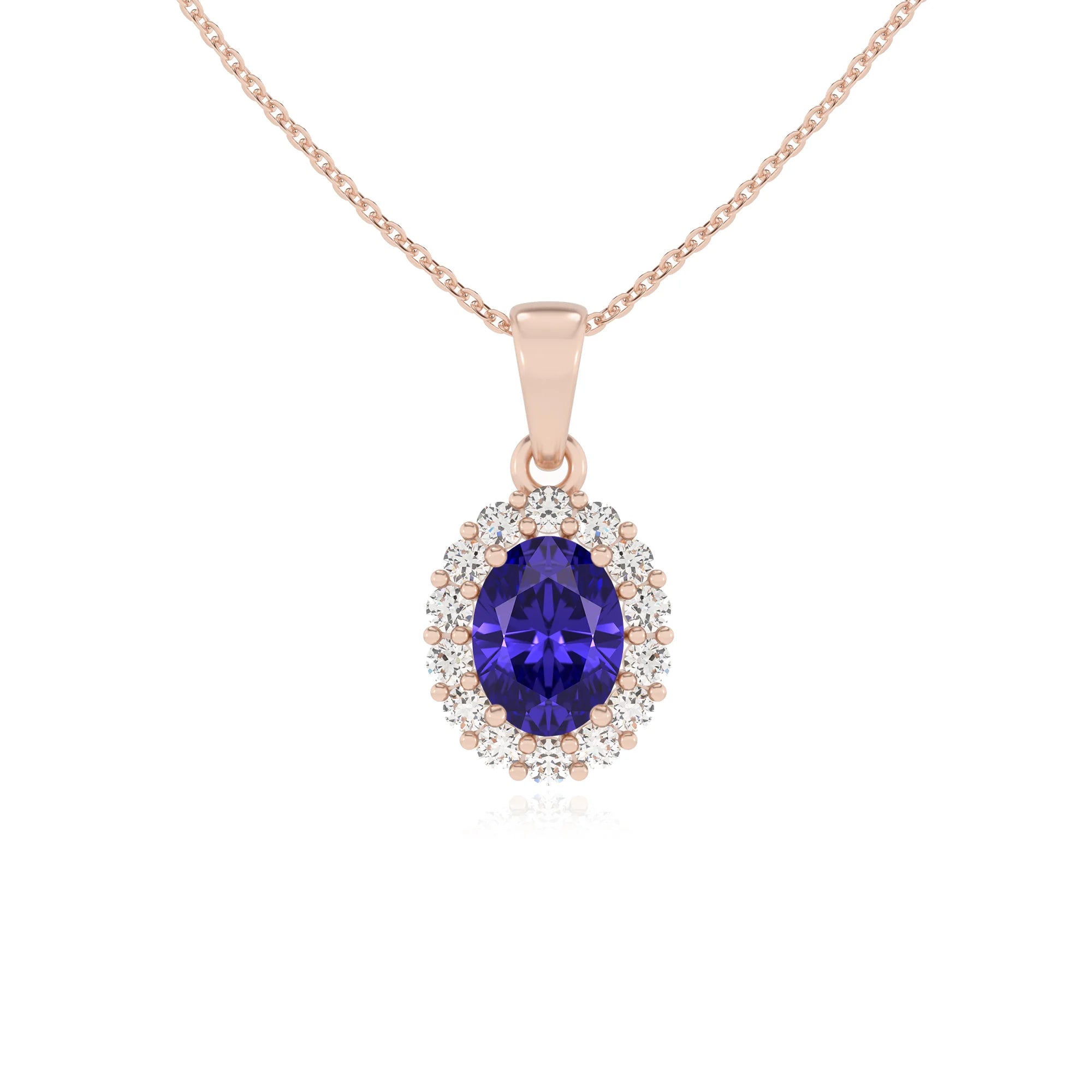 lab grown tanzanite oval solitaire necklaces in rose gold