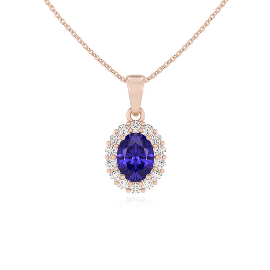 lab grown tanzanite oval solitaire necklaces in rose gold