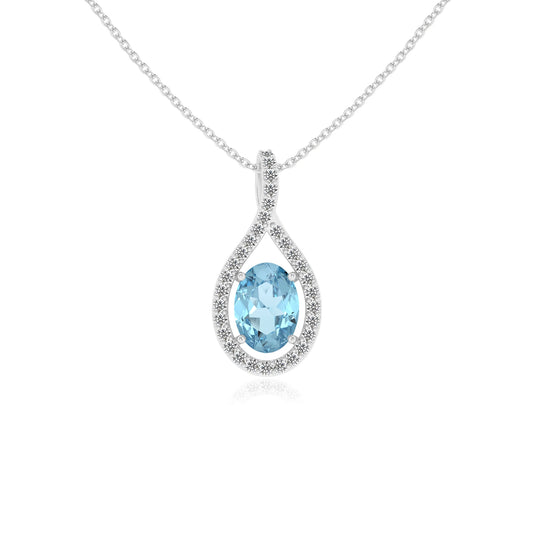 lab grown aquamarine oval solitaire necklaces in white gold