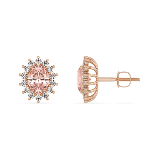 lab grown morganite oval stud earrings in rose gold