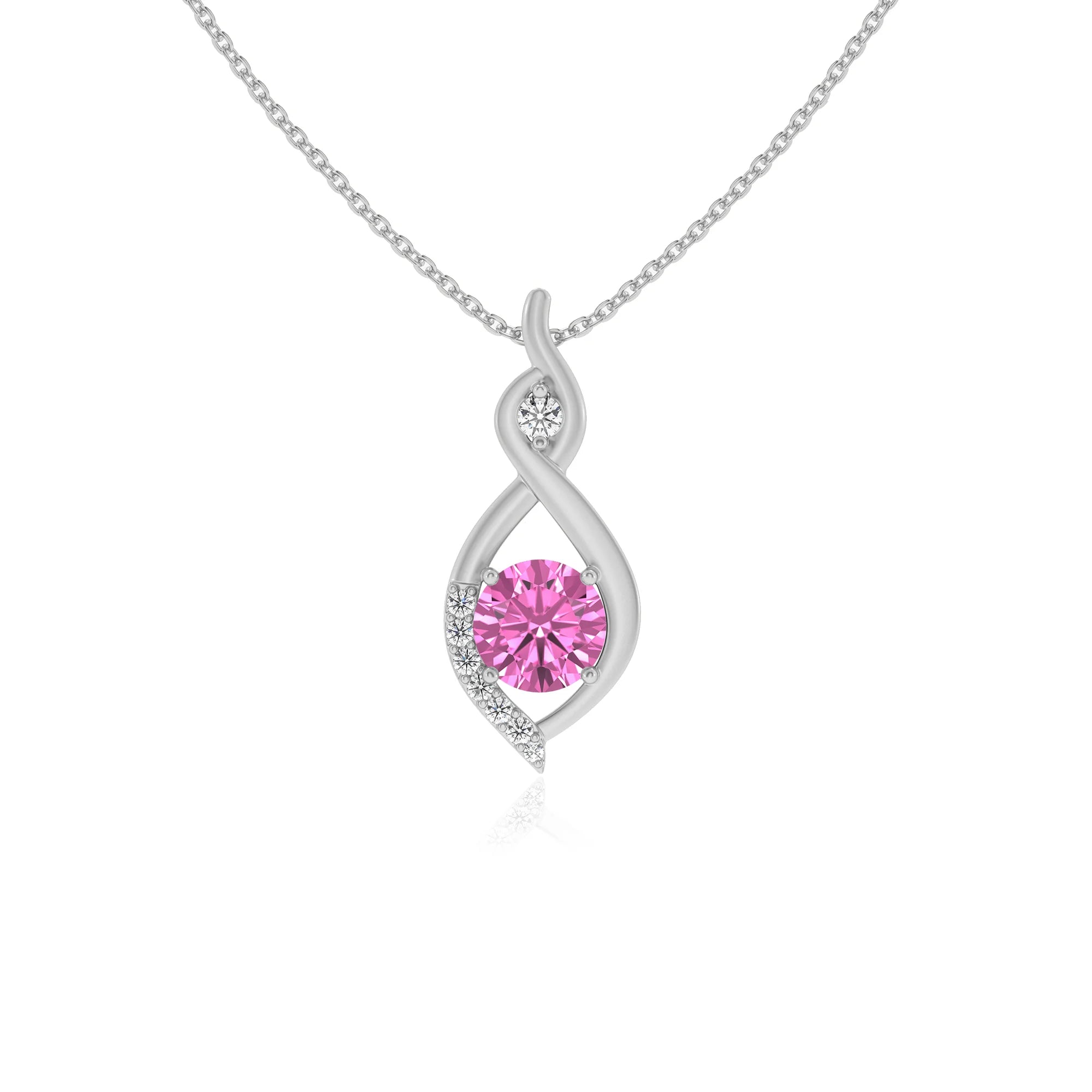 lab grown pink-sapphire round solitaire necklaces in platinum