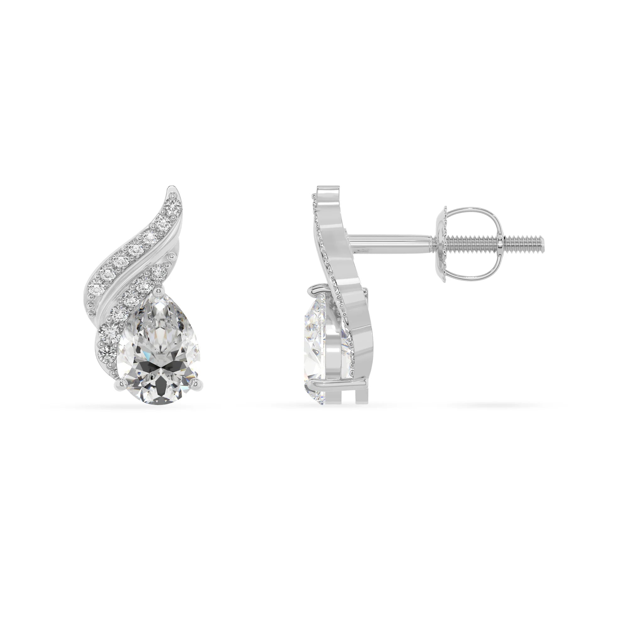 lab grown moissanite pear stud earrings in white gold