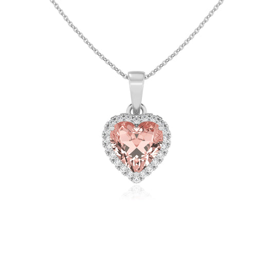 lab grown morganite heart solitaire necklaces in white gold