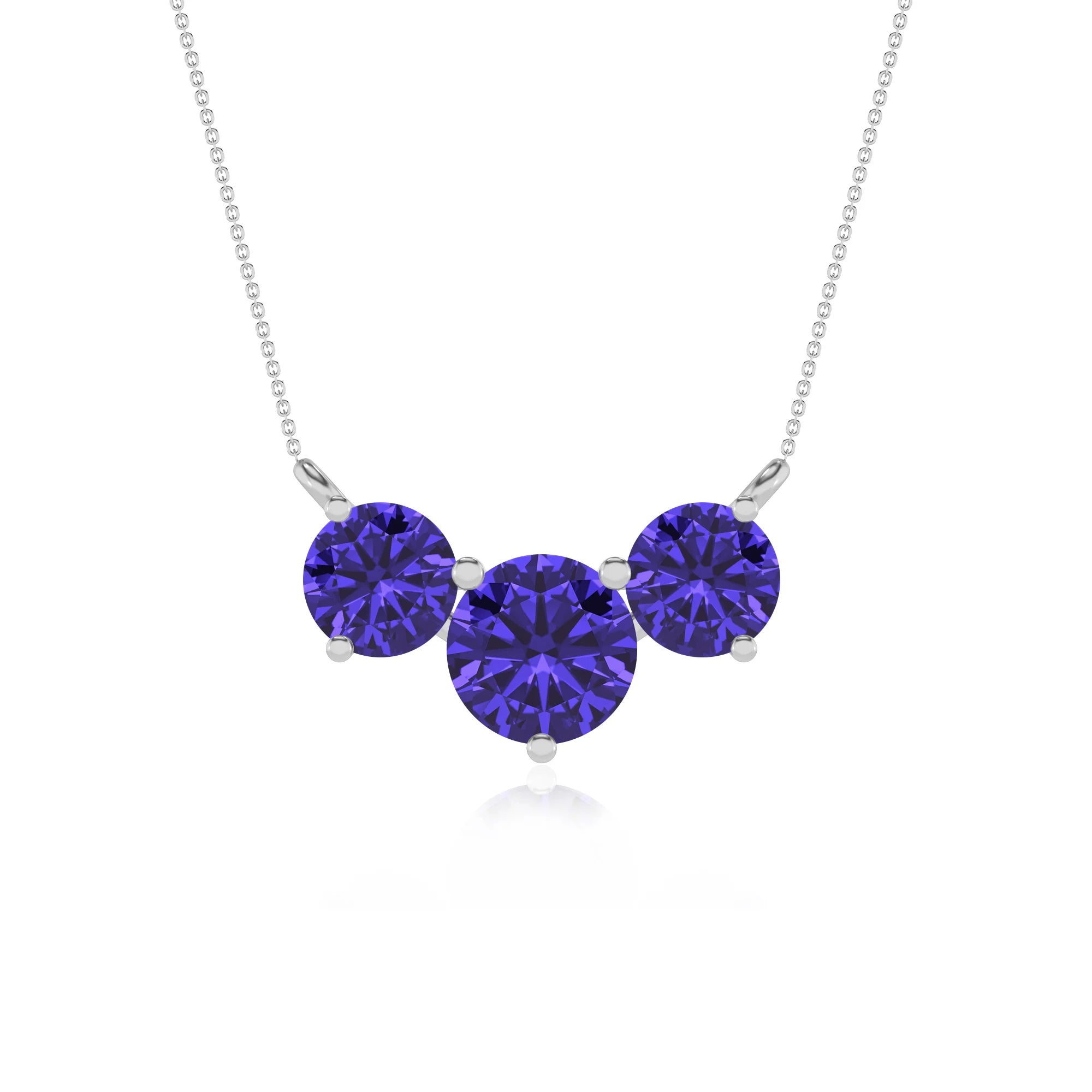 lab grown tanzanite round solitaire v-bale necklaces in sterling silver