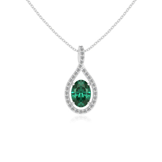 lab grown emerald oval solitaire necklaces in white gold
