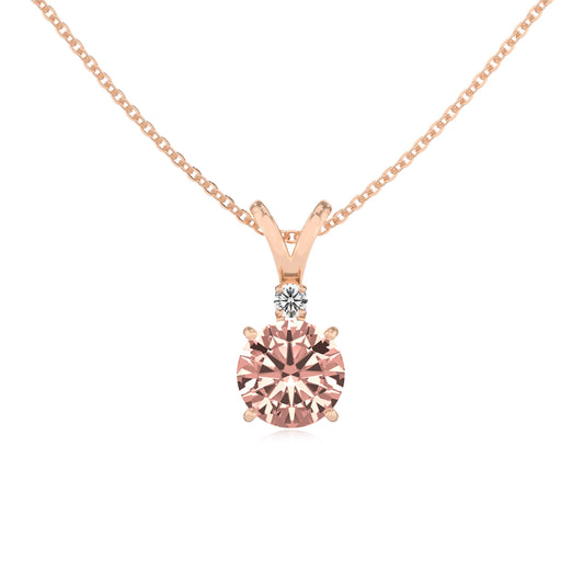 lab grown morganite round solitaire v-bale necklaces in rose gold