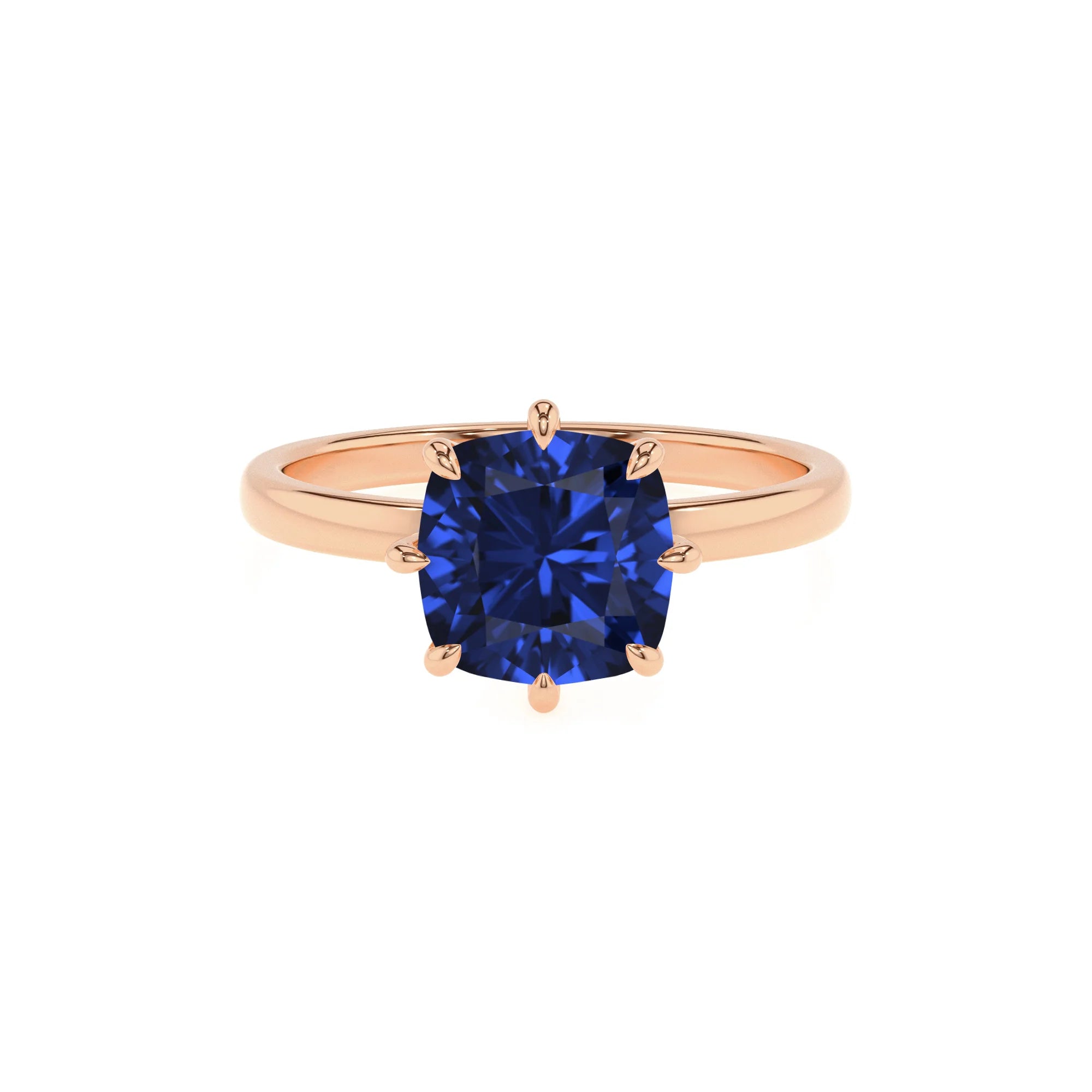 lab grown blue-sapphire cushion solitaire rings in rose gold