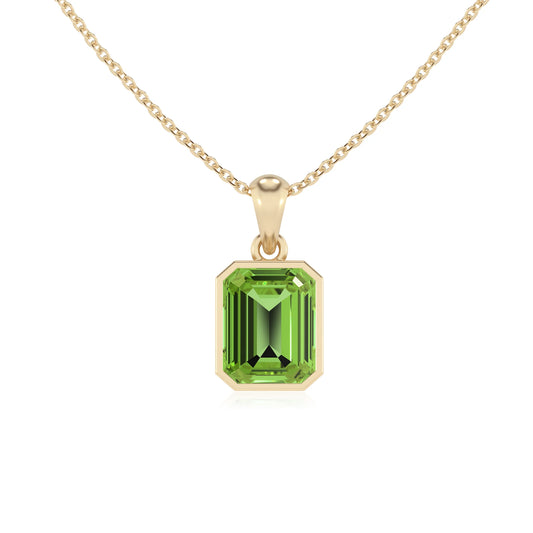 natural peridot emerald cut solitaire necklaces in yellow gold