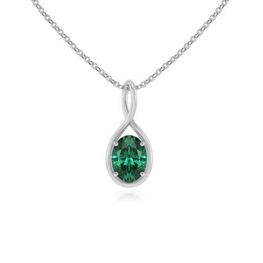 lab grown emerald oval solitaire necklaces in white gold